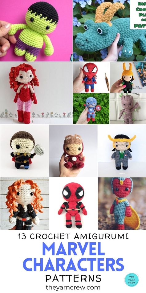 13 Famous Crochet Amigurumi Marvel Character Patterns For Comics Fans. Crochet Amigurumi Marvel Character Patterns curated by The Yarn Crew. Amigurumi Marvel, Crochet Marvel, Crochet Geek, Crochet Keychain Pattern, Crochet Amigurumi Free Patterns, Crochet Amigurumi Free, Crochet Animal Patterns, Crochet Books, Crochet Keychain