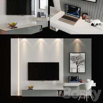 Tv Cum Study Unit, Tv Wall Design Ideas, Bedroom Tv Unit Design, Tv Zone, Luxury Tv Wall, Tv Unit Designs, Bedroom Tv Wall, Wall Design Ideas, Unique Bedroom Design