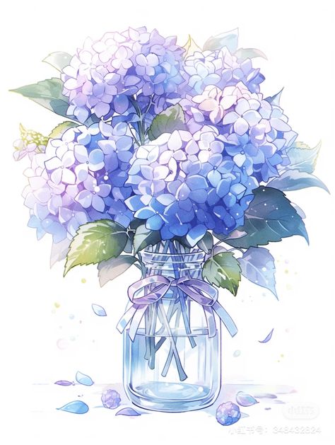 Hydrangeas Art, Blue Hydrangeas, Watercolor Flower Art, Cat Air, 수채화 그림, Watercolor Flowers Paintings, 그림 그리기, Flower Drawing, Watercolor Flowers