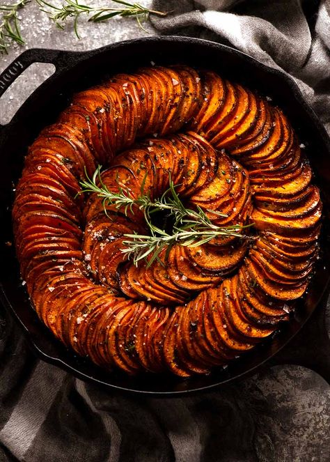 Sweet Potato And Potato Gratin, Sweet Potato Tian, Airfryer Sweet Potato Recipes, Roasted Sweet Potato Slices, Sweet Potato Bake, Scalloped Sweet Potatoes, Sweet Potato Side Dish, Sweet Potato Sides, Pudding Chia