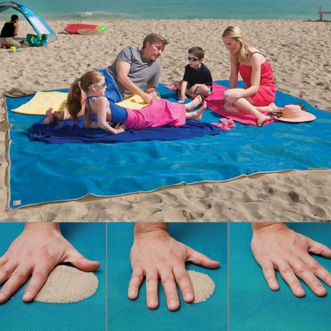 OMG I WANT ONE! Giant Sandless Beach Mat. Sand and water are instantly filtered through as soon as they fall on this mat's surface - and it can't re-emerge back through the bottom! Sandless Beach Mat, Auto Camping, Camping Mat, Bug Out Bag, Free Beach, Sand And Water, Leisure Activities, Cool Ideas, Cool Inventions