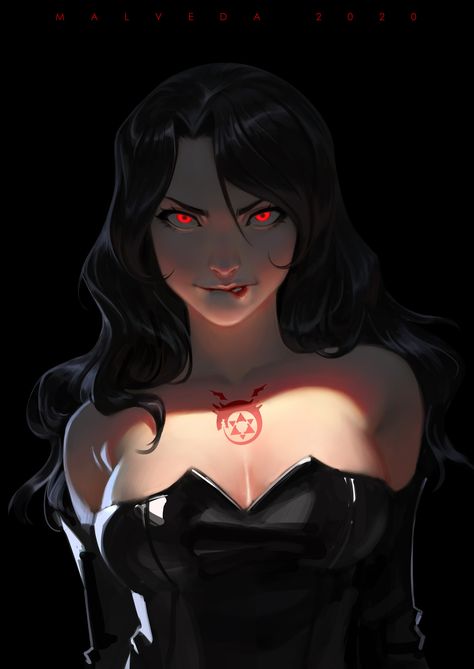 "Lust (Fullmetal Alchemist)" by Malveda Full Metal Alchemist Art, Fullmetal Alchemist Brotherhood, Fullmetal Alchemist, Red Eyes, Art Anime, Character Portraits, Dark Fantasy Art, Fantasy Character Design, Godzilla