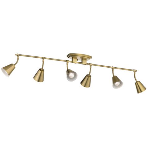 Kichler Sylvia Brushed Natural Brass Six Light Rail Light 52130bnb | Bellacor Kitchen Track Lighting, Kitchen 2020, Track Lighting Kits, Bathroom Lights, Track Light, Kichler Lighting, Kitchen Light, Light Rail, How To Clean Metal