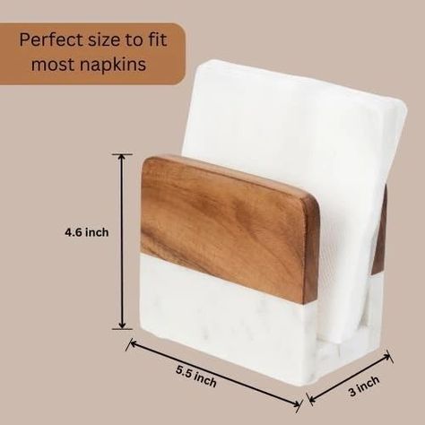 Natural Marble and Wood Napkins Holder for Kitchen - Dining Table Décor - Decorative Holders for Paper Napkins 📢 DM for bulk order Product Description Color White Material Marble and Wood Product Dimensions 13.9D x 6.8W x 12.9H Centimeters Style Modern About this item : Marble and Wood Napkin Holder: Our table napkins holder is made of finest quality natural marble and acacia wood. Each napkin holder is unique and the craftsmanship and finesse is reflected in the marvelous finish of the... Marble Items, Modern Napkin Holders, Napkins Holder, Wood Napkin Holder, Wood Marble, Wood Product, Creative Home Decor, Table Napkins, Dining Table Decor