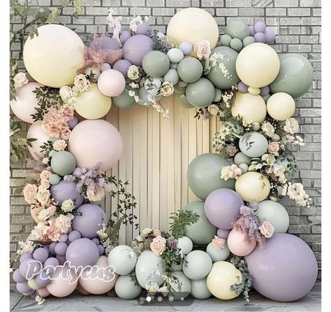 Lavender And Sage Balloon Garland, Lavender Birthday Party Ideas, Lilac Balloons, Pink Balloon Garland, Balloon Displays, Wildflower Party, Baby Shower Balloon Arch, Blush Balloons, Balloon Arch Kit