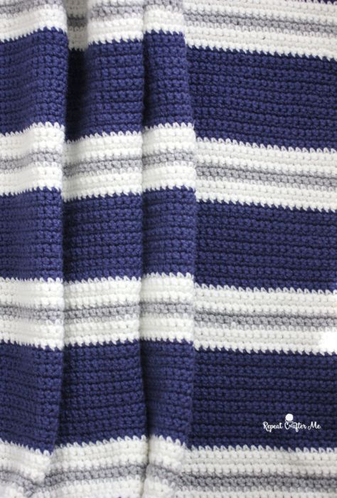 Crochet Baby Ideas, Striped Crochet Blanket, Repeat Crafter Me, Crocheted Blanket, Crochet For Beginners Blanket, Striped Blankets, Manta Crochet, Crochet For Boys, Crochet Patterns Free Blanket