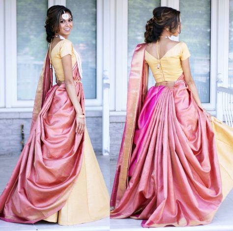 Ghagra Style Saree Draping, Lehenga Drape Saree, Ghagra Saree Drape, Wedding Saree Draping Styles, 2 Saree Draping Styles, Silk Saree Draping Styles Wedding, Lehanga Saree Drape, Silk Saree Draping Styles, Orang India