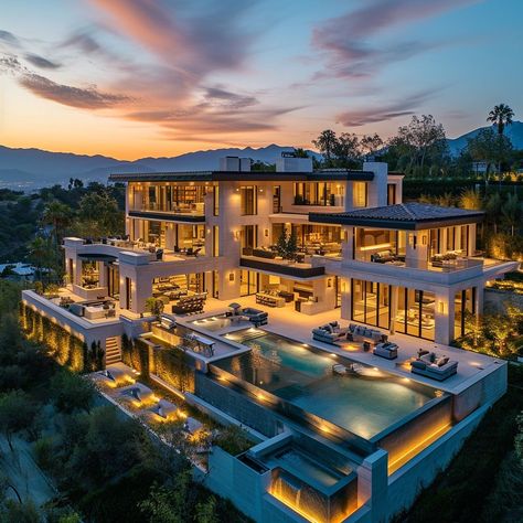 Big Modern Mansion Exterior, Modern Luxury House Exterior Mansions, Luxurious Dream House, Cool Houses Mansions, Mansion On The Water, Billionare Houses Luxury, Giant Modern Mansion, Dream House Mansions Luxury Modern, Modern Mega Mansion Exterior