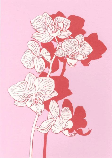 Orchid on Pink Screenprint by Louise Boulton | Artfinder Screen Print Flowers, Screen Printing Flowers, Orchid Graphic Design, Orchids Illustration, Screenprint Illustration, Tiki Backyard, Lisa Outfit, Midnight Flowers, Singapore Tattoo