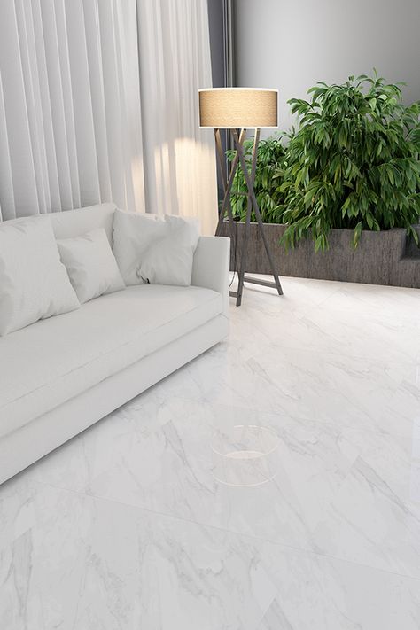 White Floor Apartment, White Tiles Living Room Floor Interiors, Off White Tiles Floor, Marble Tile Floor Living Room, Tile For Living Room Floor, White Floor Living Room Modern, White Marble Living Room Floor, Marble Bedroom Floor, White Flooring Living Room