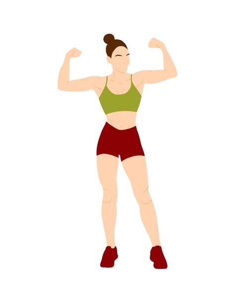 Young woman bodybuilder character isolated on white background. Bodybuilding concept vector illustration in flat style. Cartoon full high body with muscles. Healthy sportive lifestyle Healthy Body Drawing, Healthy Body Illustration, Woman Bodybuilder, Cartoon Body, Toned Women, Strong Shoulders, Muscle Body, Women's Muscle, Body Picture