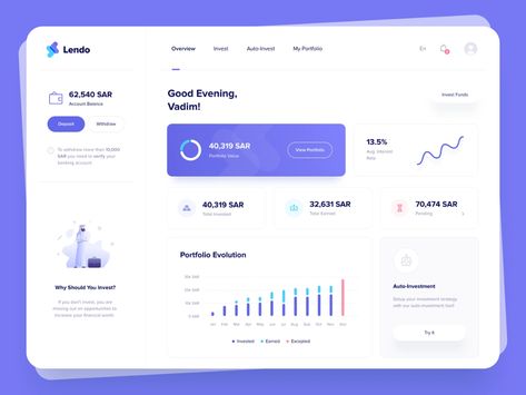 Investment Dashboard UI by Vadim Demenko on Dribbble Investment Dashboard, Dashboard Mobile, Dashboard Ui, Investment Portfolio, Portfolio Design, Ui Design, Global Community, Creative Professional, Bar Chart