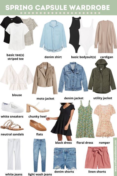 Having a Spring 2021 Capsule Wardrobe that consists of items you can style/wear multiple times, limits your shopping which thus saves you money! Spring Staple Pieces, Staple Outfit Pieces, Spring Capsule Wardrobe Casual, Casual Spring Capsule Wardrobe, Neutral Closet, Wardrobe Checklist, Capsule Dressing, Capsule Wardrobe Checklist, Capsule Wardrobe Casual