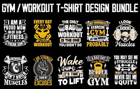 Gym T shirt design Bundle, Gym motivational quote, Workout inspirational shirt design, Fitness t shirt design Gym Wear Design Ideas, Crossfit T Shirt Design, Gym Tshirt Design Ideas, Gym T Shirt Design, Gym Tshirt Design, Gym Clothing Brands, Gym T Shirt, Typography Shirt Design, Gym Club