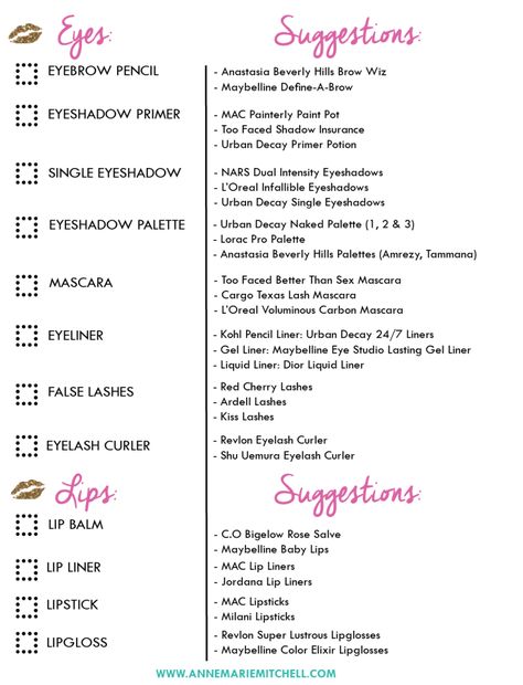 Anne Marie Mitchell  The Ultimate Makeup Kit Checklist  Free Printable Download Makeup Artist Kit Checklist, Bridal Makeup Checklist, Bridal Makeup Kit Products List, Makeup Artist Checklist, Bridal Makeup Kit List, Full Makeup Kit List, Makeup Checklist, Bridal Checklist, Bridal Makeup Kit