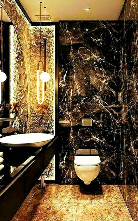 Bathroom Interior Design Luxury Black, Bathroom Interior Design Luxury, Toilet And Bathroom Design, Compact Vanity, Bathroom Design Black, Bilik Air, Modern Bathroom Tile, Bathroom Decorating Ideas, Bathroom Decor Luxury