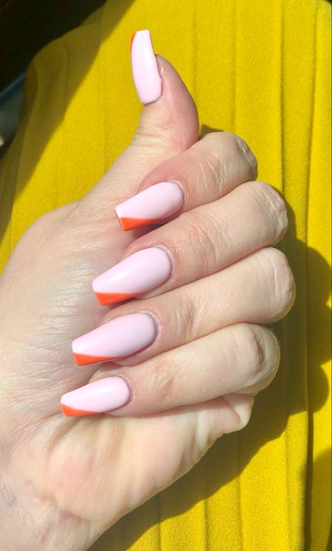 Coffin polygel pink and orange design nails Nail Designs Coffin, Nails Coffin Shape, Coffin Shape, Design Nails, Orange Design, Acrylic Nails Coffin, Nails Coffin, Coffin Nails Designs, Coffin Nails