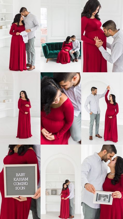 Maternity Room Ideas, Couples Maternity Photography Studio, Maternity Indoor Photography Ideas, Maternity Shoot Indian Photo Ideas, Maternity Couple Shoot Ideas, Maternity Shoot Indoor Studio, Maternity Photo Shoot Ideas Couples Indoor, Poses For Baby Shower Photoshoot, Baby Shower Ideas Photoshoot