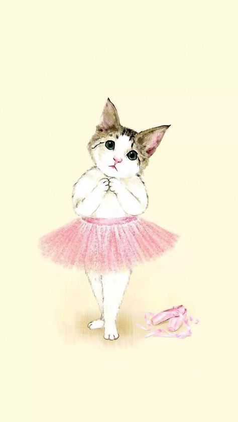 Illustration Art Cat, Ballet Illustration, Dancer Drawing, Ballet Drawings, Animal Illustration Art, Fancy Cats, Kids Canvas, Art Cat, I Changed