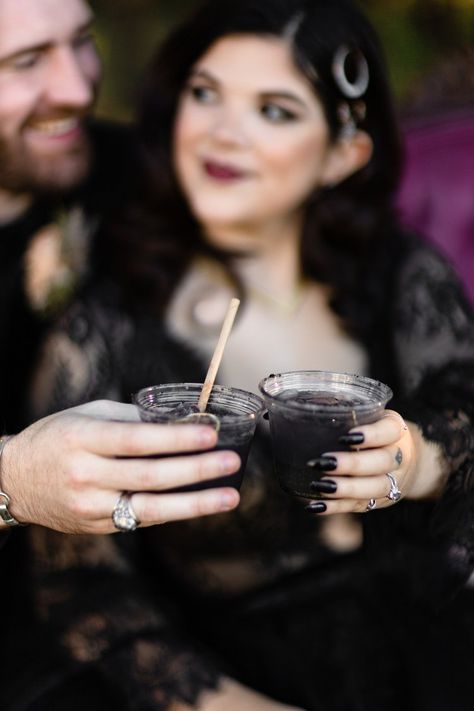 Our Spooky Black Margarita was our signature drink at our fall wedding. You'll find the entire margarita recipe in this blog post! Black Margarita, Margarita Salt, Spooky Chic, Wedding Signature Drinks, Spooky Black, Margarita Mix, Silver Tequila, Margarita Recipe, Wedding Drink