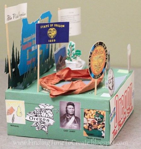 School Project: State Float - Finding Time To Create State Report Projects, State Float Project, Shoebox Float, State Project, Social Studies Projects, Science Models, Box Project, Social Studies Activities, State Of Oregon