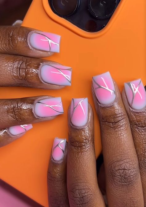 Short Nails May 2024, Short Gel Nail Designs Autumn, Pink Shorties Nails Square, Simple Nail Designs 2024 Trends Square, Short Abstract Nail Designs, Glam Bar, Rave Nails, Nails Styles, Abstract Nail