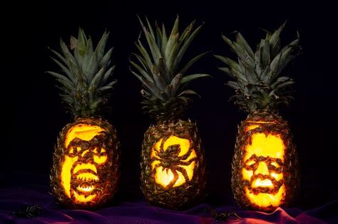 For a sweet twist on a holiday classic.  #halloweenpineapple #pineapplejackolantern #jackolantern #weirdhalloween #islandfever Carved Pineapple For Halloween, Pineapple Carving Halloween, Pineapple Carving, Pineapple Corer, Battery Powered Candles, Sweet Smell, Island Vibes, Classic Holiday, Whittling