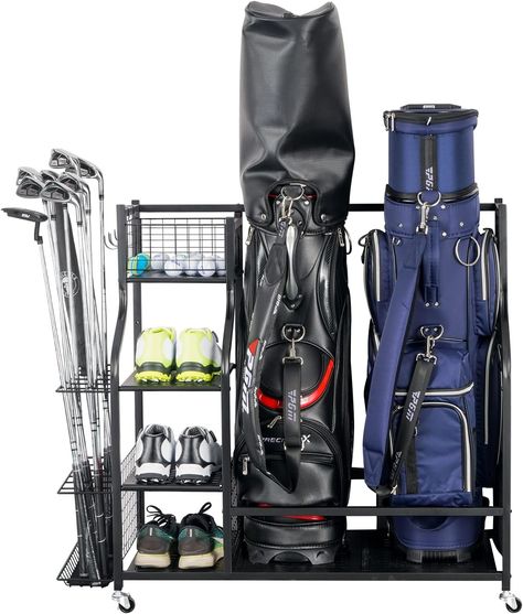 Golf Organiser with Wheels, Golf Club Organisers Extra Large Design for Golf Bag Storage and Other Golf Club Accessories Golf Equipment Storage, Golf Garage, Golf Bag Storage, Golf Storage, Garage Organizer, Sport Rack, Garage Basement, Storage Garage, Bag Rack