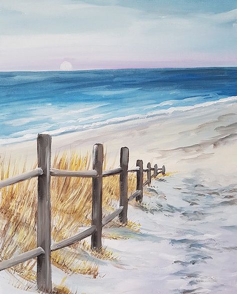 Watercolor Woods Painting, Paint Night Ideas, Seascape Drawing, Beach Scene Painting, Beach Art Painting, Paint Parties, Canvas For Beginners, Paint Night, Wood Paint