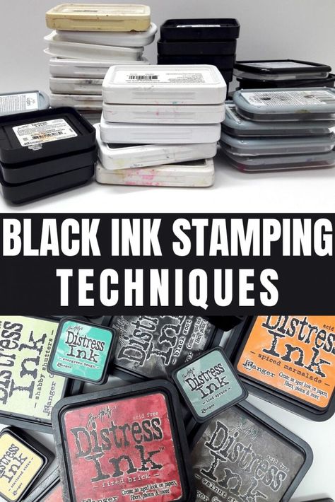 What black ink to use for the best stamping results Ink Stamps Rubber, Ink Stamping Ideas, Scrapbook Tools, Inking Techniques, Stamping Techniques Card Tutorials, Distress Ink Techniques, Stamping Crafts, Ink Techniques, Paper Craft Techniques