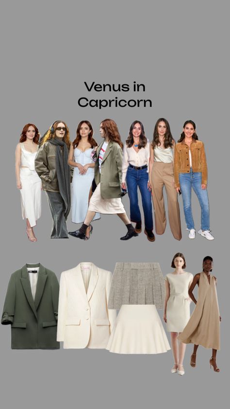 #summer2024 #summeraesthetic #summeressentials #outfitinpso #outfitinspiration #outfitcollage #fashionmoodboard #fashionaesthetic #fashionboard #fashioninspo #zodiacsigns Venus Capricorn, Capricorn Style, Venus In Capricorn, Feminine Energy, Fitness Inspo, Style Guides, Personal Style, Fashion Outfits, Collage