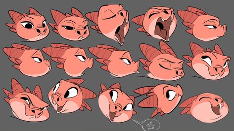 Cartoon Animal Expressions, Dragon Facial Expressions, Dragon Expressions Faces, Dragon Expressions, Character Help, Expressions Reference, Expression Sheet, Character Design Sketches, Drawing Expressions