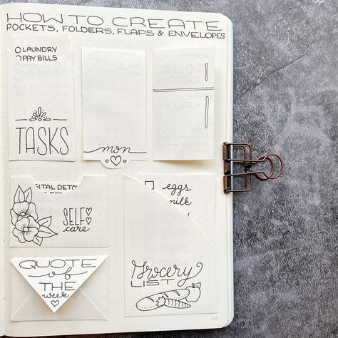 Create Bullet Journaling pockets, folders, flaps, and envelopes with this how-to! Free printable templates included. Journal Envelope, Bullet Journal Layout Templates, Bujo 2023, Budget Journal, Dutch Doors, Journal Inserts, Libra Gifts, Journal Organization, Bullet Planner