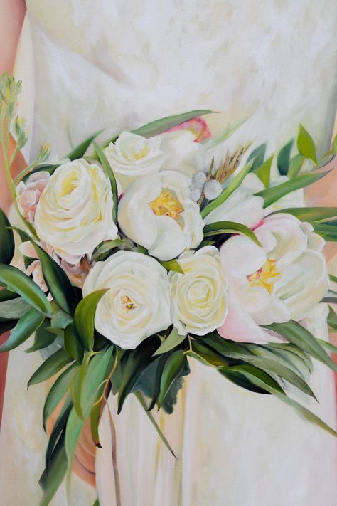 Painting Of Wedding, Wedding Bouquet Painting, Flower Bouquet Painting, Bridesmaid Look, Bouquet Painting, Realistic Oil Painting, Wedding Painting, Bouquet Wrap, Boho Deco