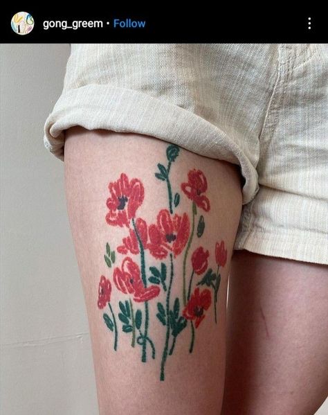 Flowers Leg Tattoo, Crayon Flower, Sick Tattoo, Poppies Tattoo, Beautiful Flower Tattoos, Sunflower Tattoos, Shoulder Tattoos For Women, Leg Tattoo, Dream Tattoos