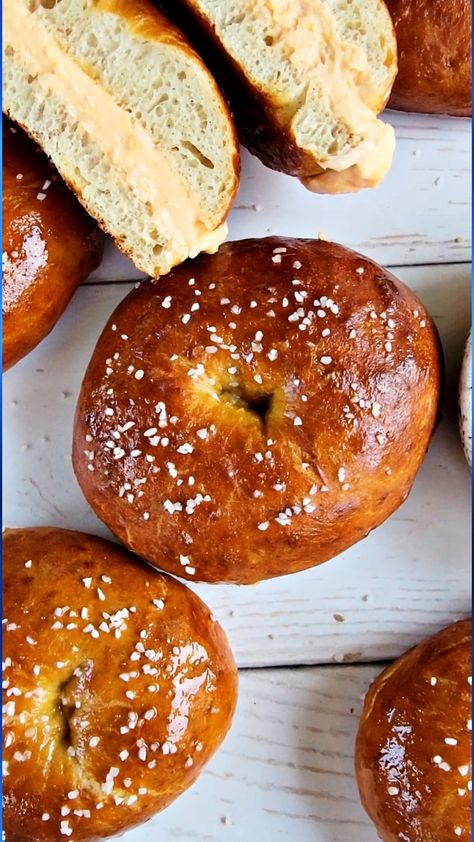 Pretzel Bagels - Simple Cooking with Pep Pretzel Bagel Recipe, Pretzel Business, Pretzel Bagels, Pretzel Bagel, Nutella Star Bread, Pretzel Sandwich, Overnight Cinnamon Rolls, Homemade French Bread, Star Bread