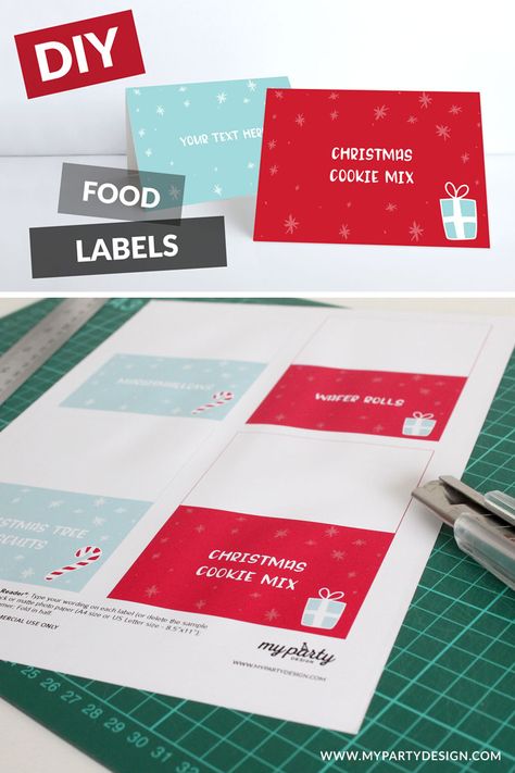 Learn how to make food labels in this easy step by step tutorial. DIY party decoration with printables from My Party Design Food Labels For Party, Cardstock Crafts, Party Food Labels, Make Food, Label Christmas, Text For Her, Cookie Mix, Food Labels, Tutorial Diy