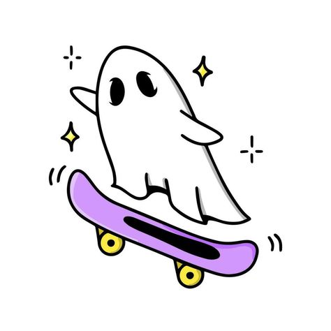 A flying ghost on a skateboard. A skater ghost under a white sheet. Cute cartoon character. The face on the fabric. Halloween holiday. Fashionable vector illustration. Ghost Riding A Skateboard, Ghost On Skateboard, Skater Ghost, Skateboard Tattoo, Flying Ghost, Cartoon Ghost, Ghost Cartoon, White Sheet, Halloween Vector