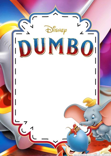 FREE Dumbo Birthday Invitation Templates Dumbo Birthday Party Decorations, Dumbo First Birthday Boy, Dumbo Birthday Party, Dumbo Birthday, 1st Birthday Theme, Disney Dinner, Paper To Print, Birthday Display, Themed Drinks