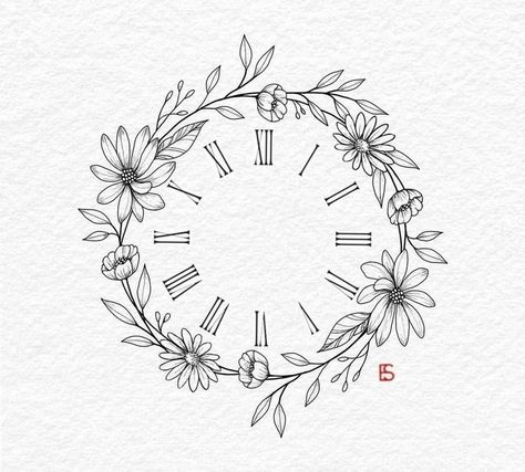 Delicate Clock Tattoo, Hand Embroidery Wall Clock, Feminine Clock Tattoo, Embroidery Clock, Drawing Clock, Clock Drawing, Clock Drawings, Embroidery Hoop Art Diy, Clock Tattoo Design