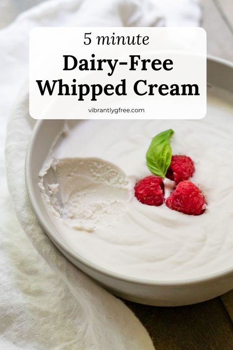 This Dairy-Free Whipped Cream Recipe uses only four easy-to-find ingredients and levels up desserts and coffees! Perfect for meal prep and ready in 5 minutes. #dairyfree #vegan #glutenfree #dessert Dairy Free Cool Whip, Dairy Free Whipped Topping, Coconut Whipped Cream Recipe, Dairy Free Whipped Cream, Whipped Cream Recipe, Dairy Free Coffee, Entertaining Food, Vegan Whipped Cream, Recipes With Whipping Cream