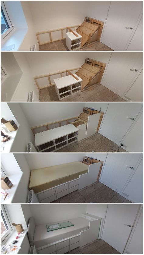 Stair Box In Bedroom, Bulkhead Bedroom, Box Room Beds, Kitchen Funky, Box Room Bedroom Ideas, Stairs Renovation, Box Room, Box Bedroom, Tables Kitchen