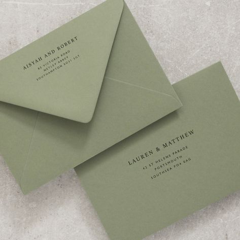 Olive Green Envelopes C6 5x7 or C5 Printed Envelopes Mid - Etsy Green Invitation, Olive Green Weddings, Green Invitations, Envelope Printing, Green Envelope, Green Wedding Invitations, Green Envelopes, Wedding Invitation Envelopes, Wedding Envelopes