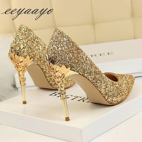 536a76f94cf7535158f66cfbd4b113b6desc53101345ri Wedding High Heels, Extreme High Heels, Gold High Heels, Heels Wedding, Wedding Pumps, Wedding Women, High Heels Boots, Basic Heels, Bridal Heels