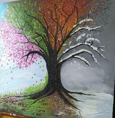 Tree With All Four Seasons, 4 Season Tree Tattoo, Four Season Tree Tattoo, Tree Seasons Painting, 4 Seasons Tree Tattoo, Trees Through The Seasons, Four Seasons Tree Tattoo, Four Seasons Tree Drawing, 4 Season Tree Painting