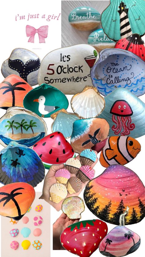 Sea Shells Ideas, Shells Ideas, Shell Paintings, Painted Seashells, Seashell Painting, Painted Shells, Beach Crafts, Seashell Crafts, Wire Pendant