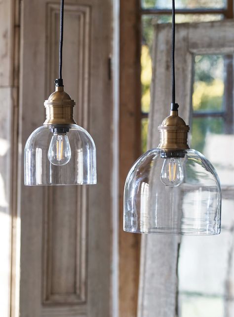 Pendant Lights For Kitchen Island, Lights For Kitchen Island, Pendant Lights For Kitchen, Lights Over Kitchen Island, Lights For Kitchen, Clear Glass Pendant Light, Glass Pendant Lights, Dome Pendant Lighting, Metal Pendant Light