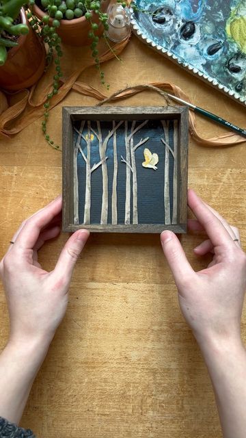 Watercolor Diorama, Shadowbox Ideas Diy, Unique Shadow Boxes, Night Sky Art, Box Frame Art, Diorama Ideas, Watercolor Gouache, Miniature Models, Gouache Paint