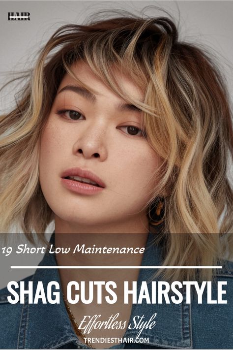 Subtle ombre short shag for a soft, gradient look Low Maintenance Shag, Blonde Shag, Shaggy Cut, Textured Bobs, Shag Cut, Hair Contouring, Blending Colors, Soft Gradient, Wavy Pixie