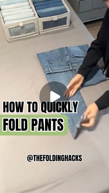 How To Fold Your Jeans, Folding Slacks Pants, Pant Folding Trick, How To Fold Your Pants, Folding Jeans Hack, How To Fold Jeans For Packing, Cloths Folding For Travel, Folding Pants On Hanger, How To Fold Trousers For Packing